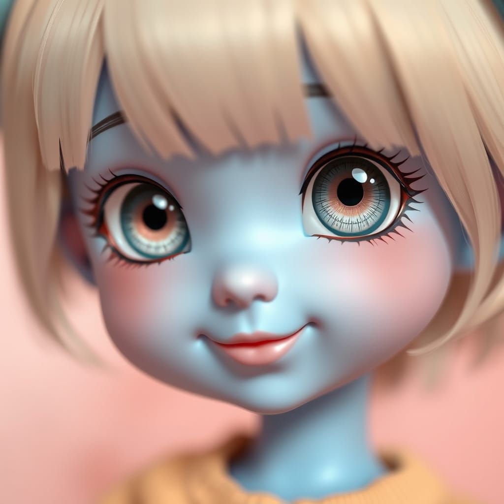 Anime Style BJD Child with Blue Skin
