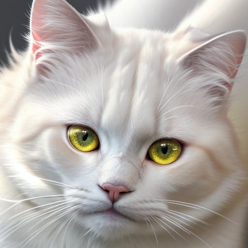 Hyper-Realistic Digital Portrait of a White Cat