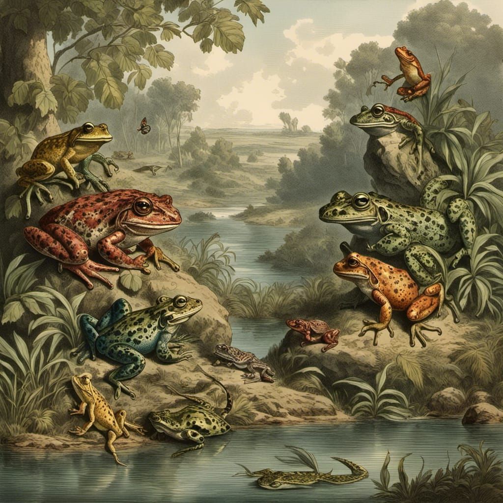 The frog family <lora:Illustrated Animals:1.0>