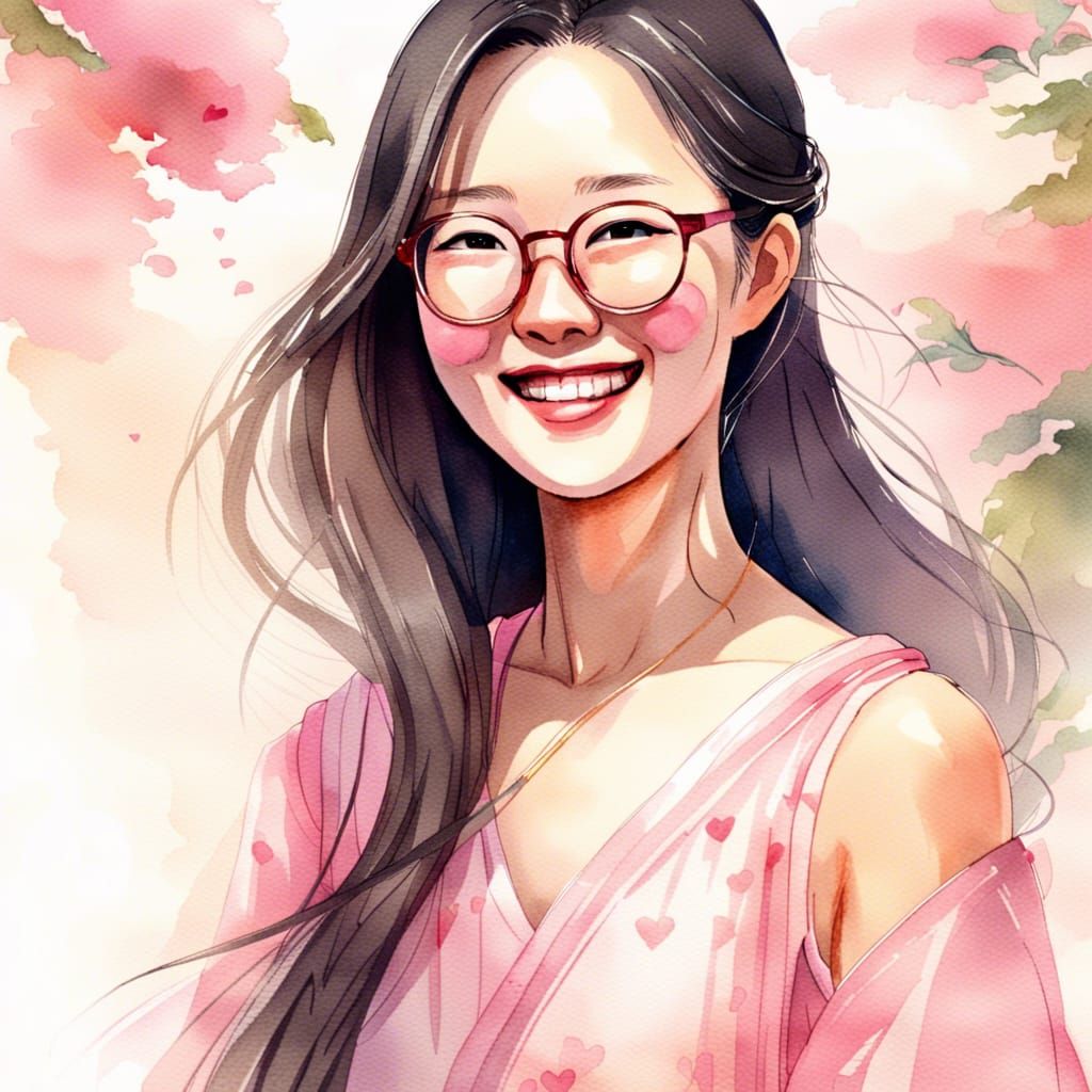 Chinese Woman in Pink Dress, Watercolour Style