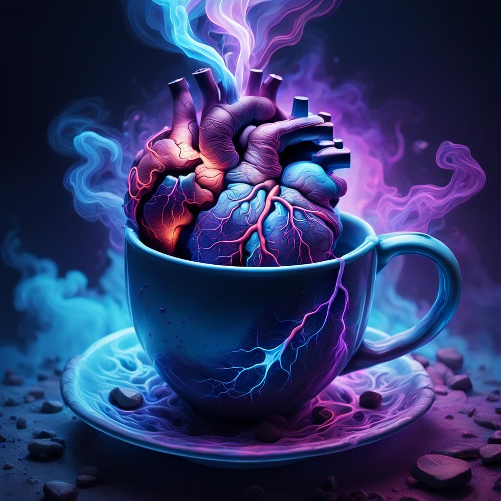Surreal Heart Coffee Mug: Anatomical Bioluminescence