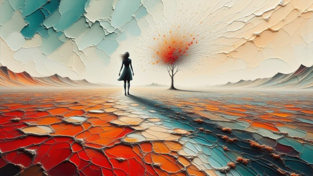 A woman in a surreal environment