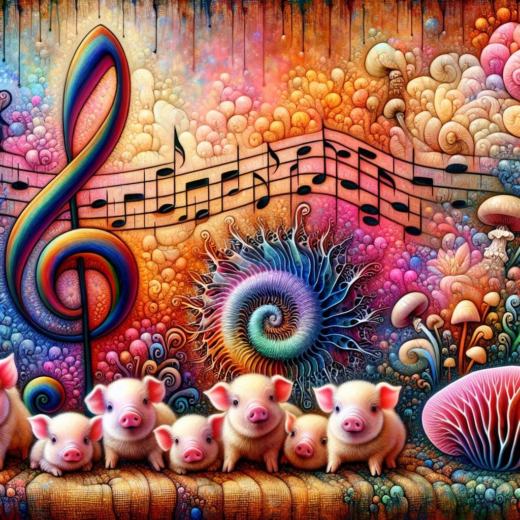 Rainbow Piglet-Duckling Orchestra on Musical Stage
