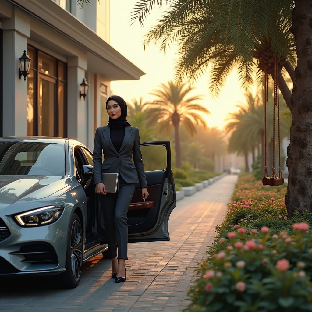 Confident Iraqi Businesswoman Steps Out into Serene Evening ...