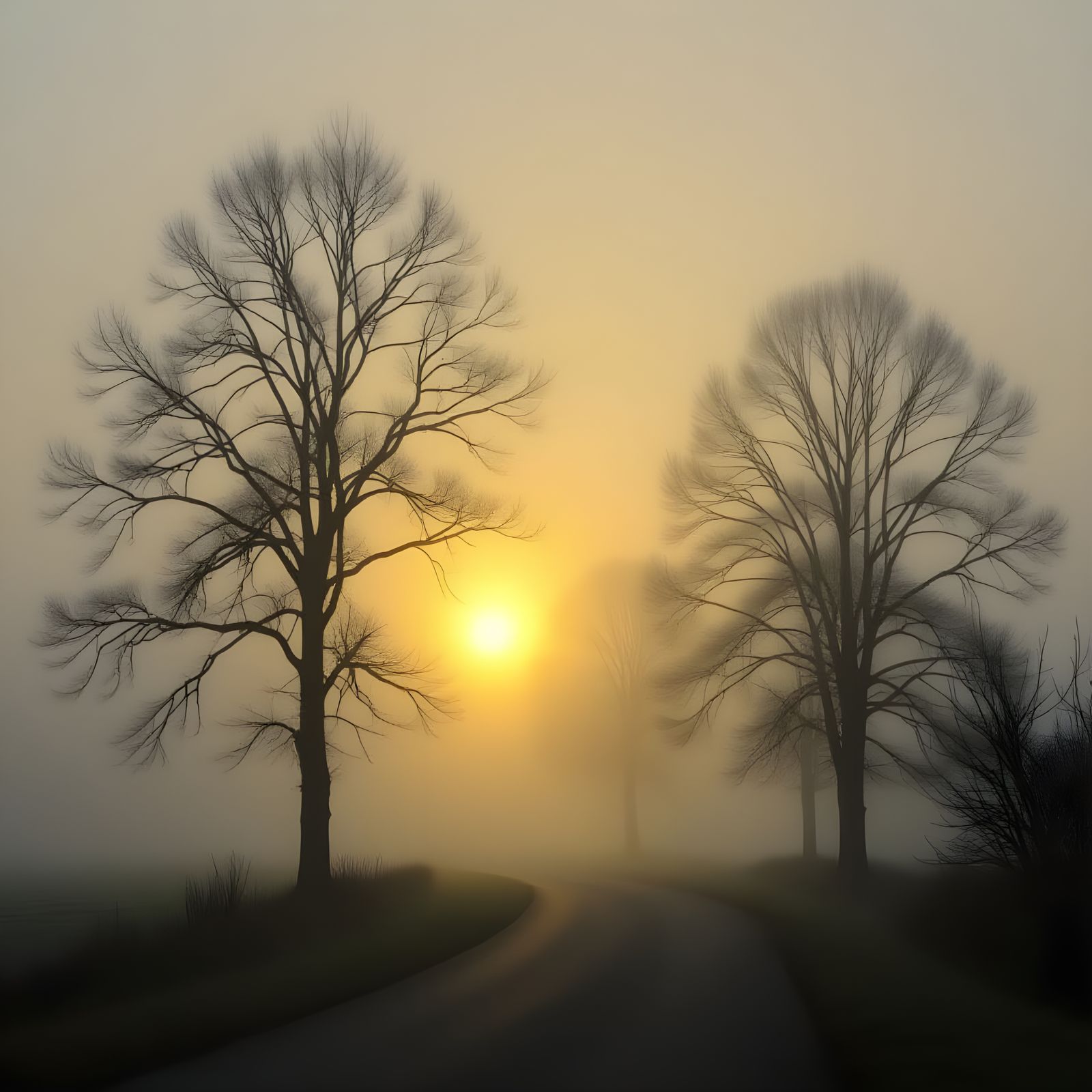 Ethereal Fog: Trees Silhouetted in Misty Light
