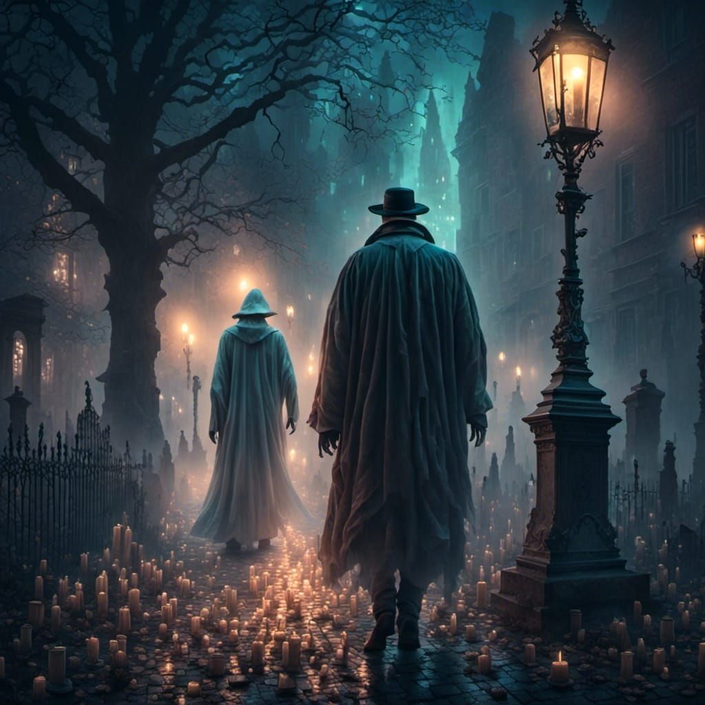 Detective Following a Ghost by Candlelight