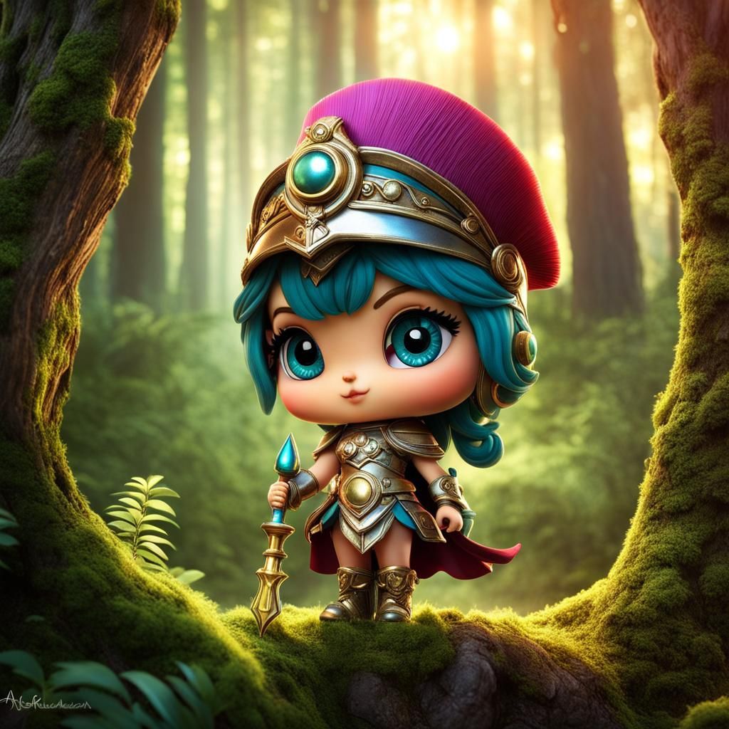 Chibi Athena in 3D Metallic Inks