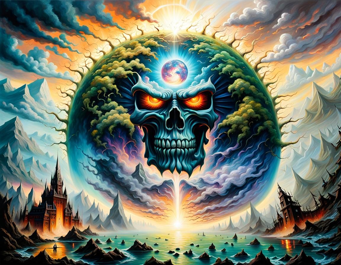 Apocalyptic Sun Over Destroyed Earth: Digital Painting