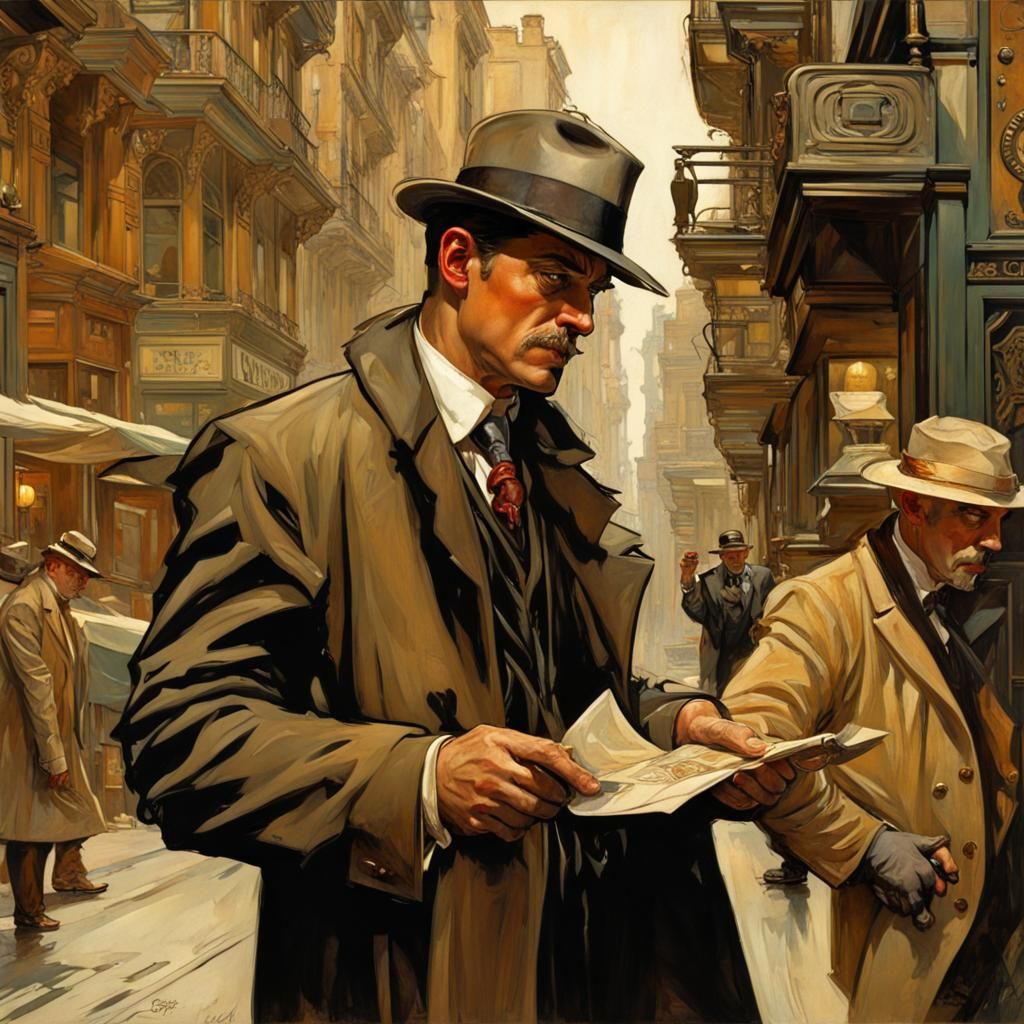 Noir Detective in Art Nouveau City Streets