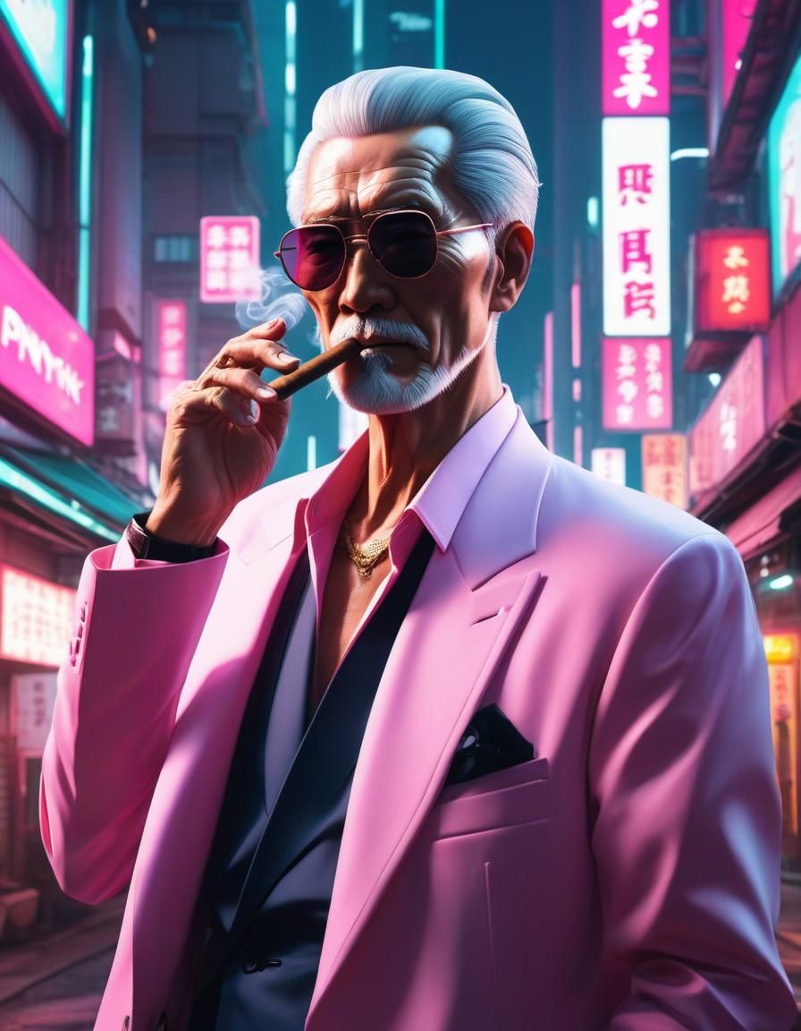 Kawaii Yakuza Smokes in Cyberpunk Hong Kong