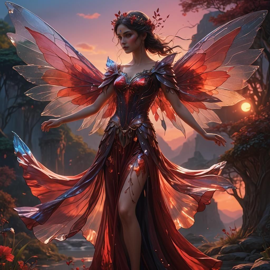Serene Ethereal Glass Red Fairy Lady