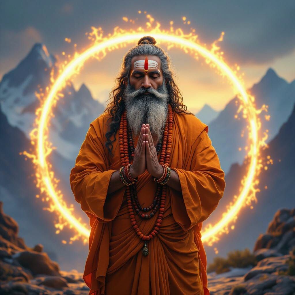Mystical Sadhu in Divine Light Circle