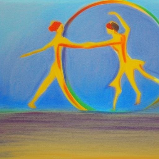 Couple Dancing Under Moon: Oil Painting