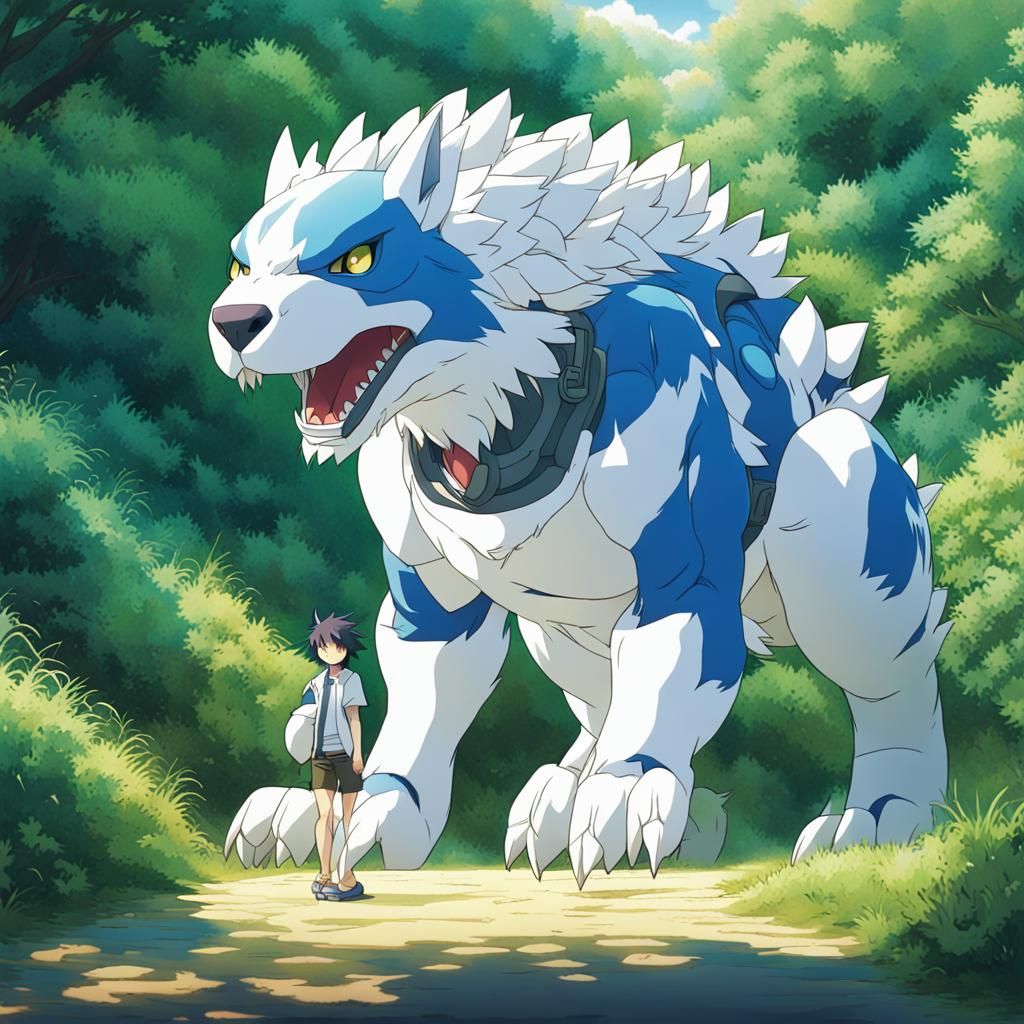 Summer Digimon Arurumon in Ghibli Anime Style