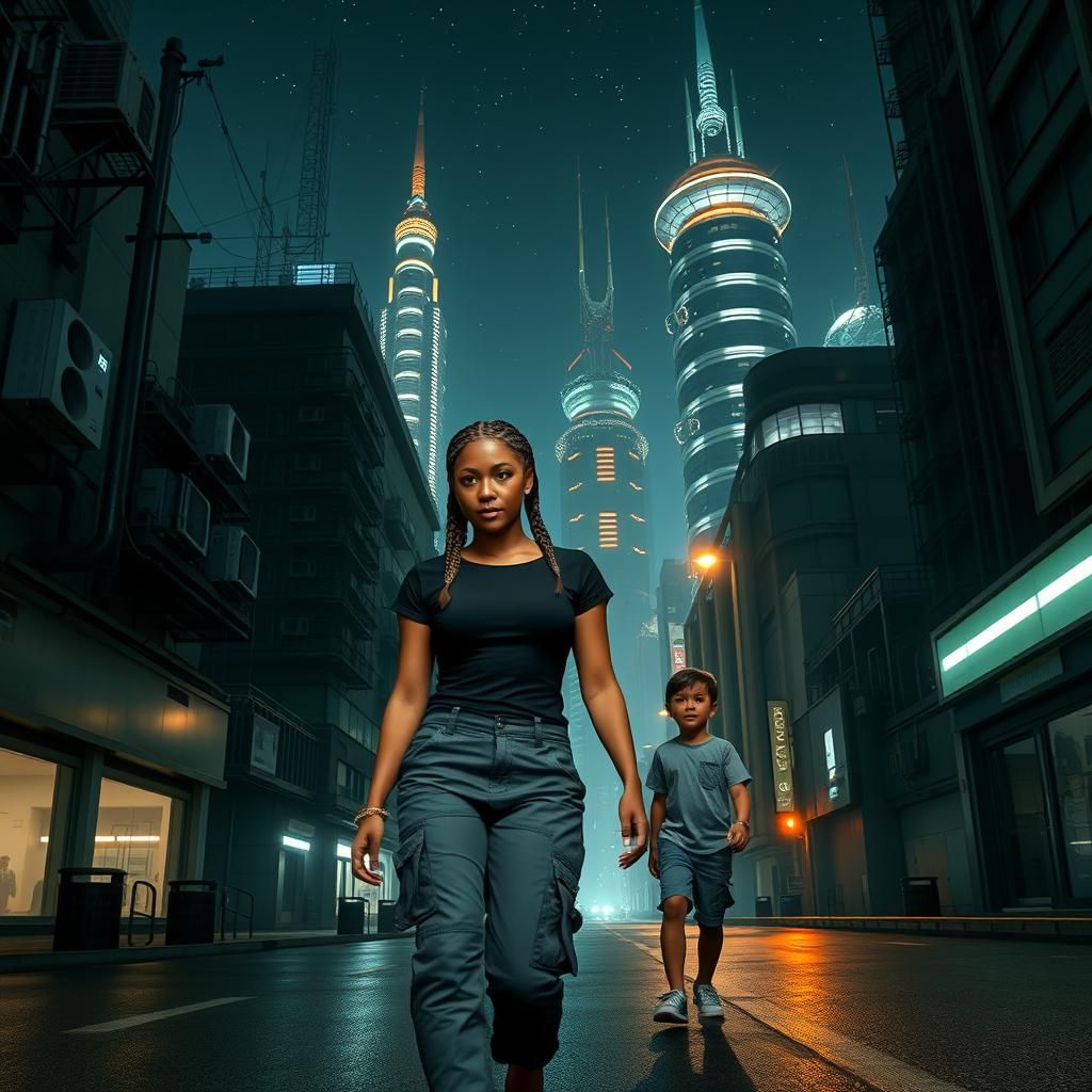 Futuristic Cityscape at Night in Cyberpunk Style