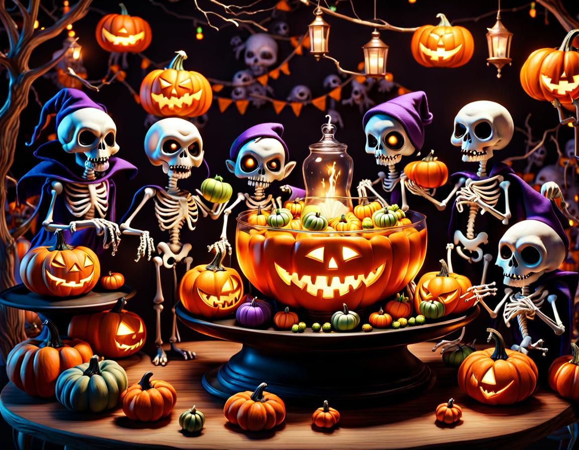 Whimsical 3D Halloween Party with Ghouls and Goblins