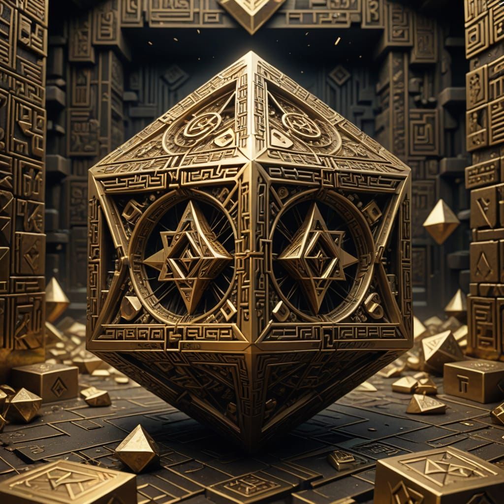 Golden Octahedron in a Dark Dystopian Scene