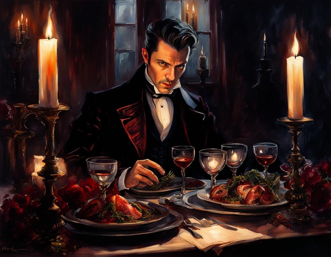 Victorian Vampire Dinner in Watercolor and Ink