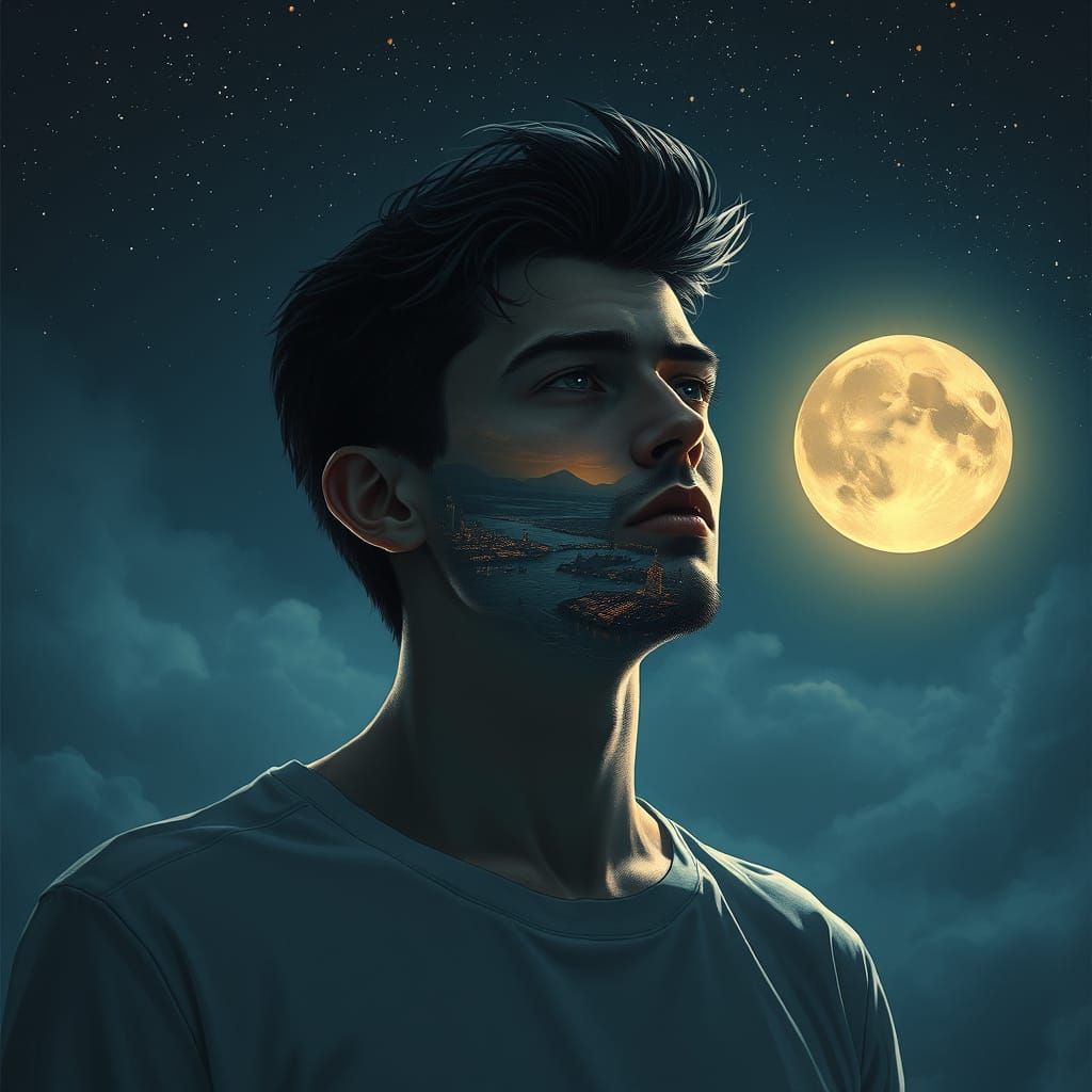 Moonlit Figure in Dystopian Dreamscape