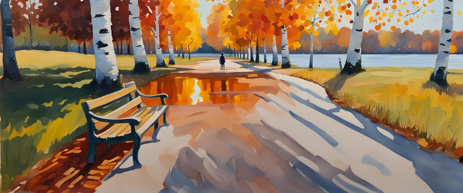 Impressionist Autumn Park Scene with Gouache Painting