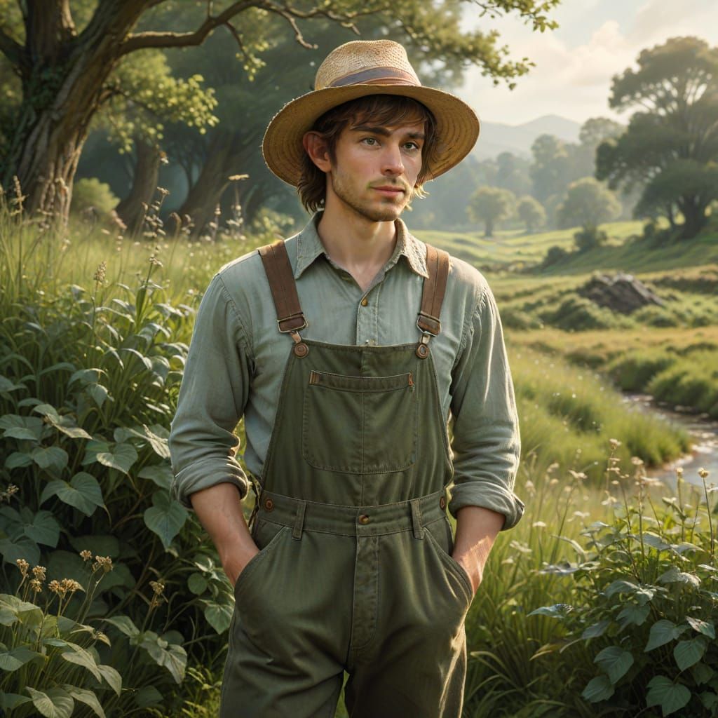 Whimsical Half Elf in a Lush Shire-Inspired Meadow