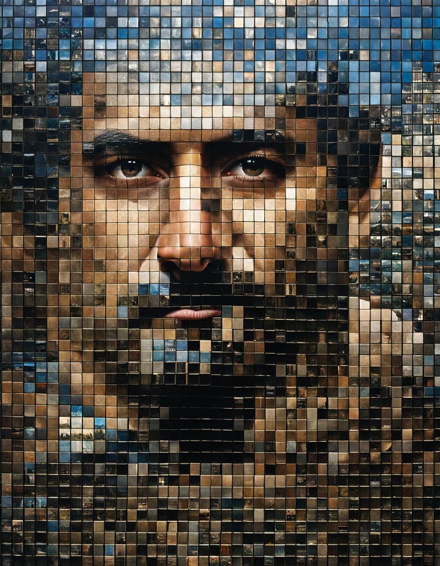 Man Portrait as Photo Mosaic of World Cities