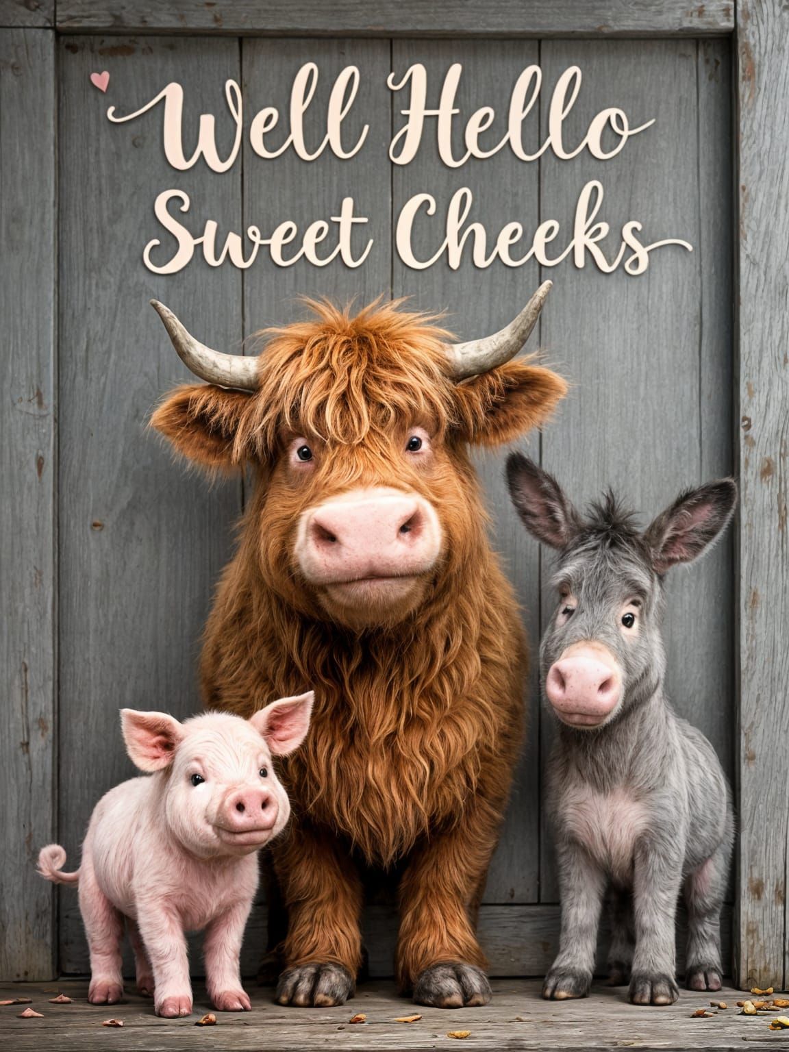 Friendly Farm Animals Gather on a Whimsical Woodland Scene