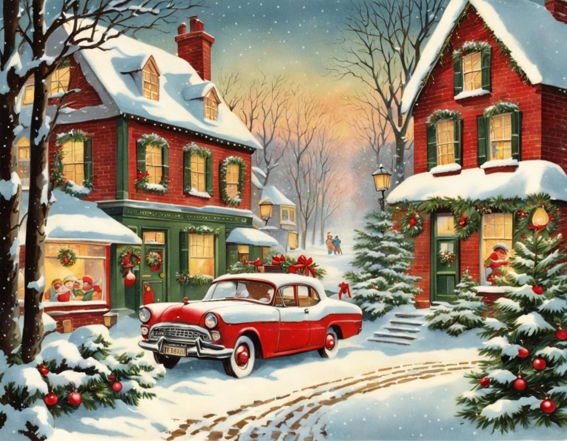 Vintage Christmas Morning Decoupage Style