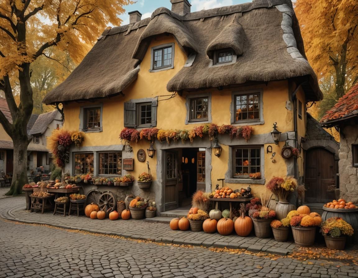 Rustic Village Glass Blower Shop in Autumn