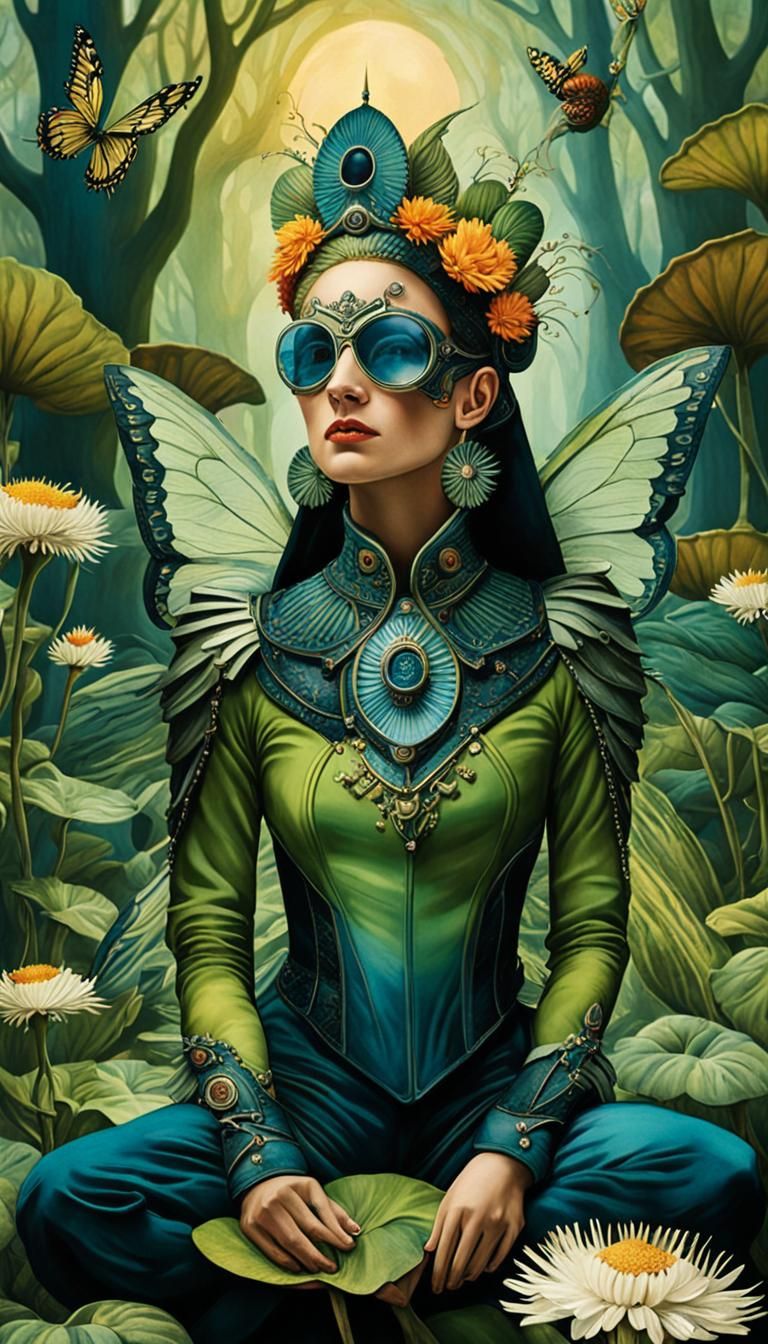 Green Frog Prince with Dandelion Trees, Dark Fantasy