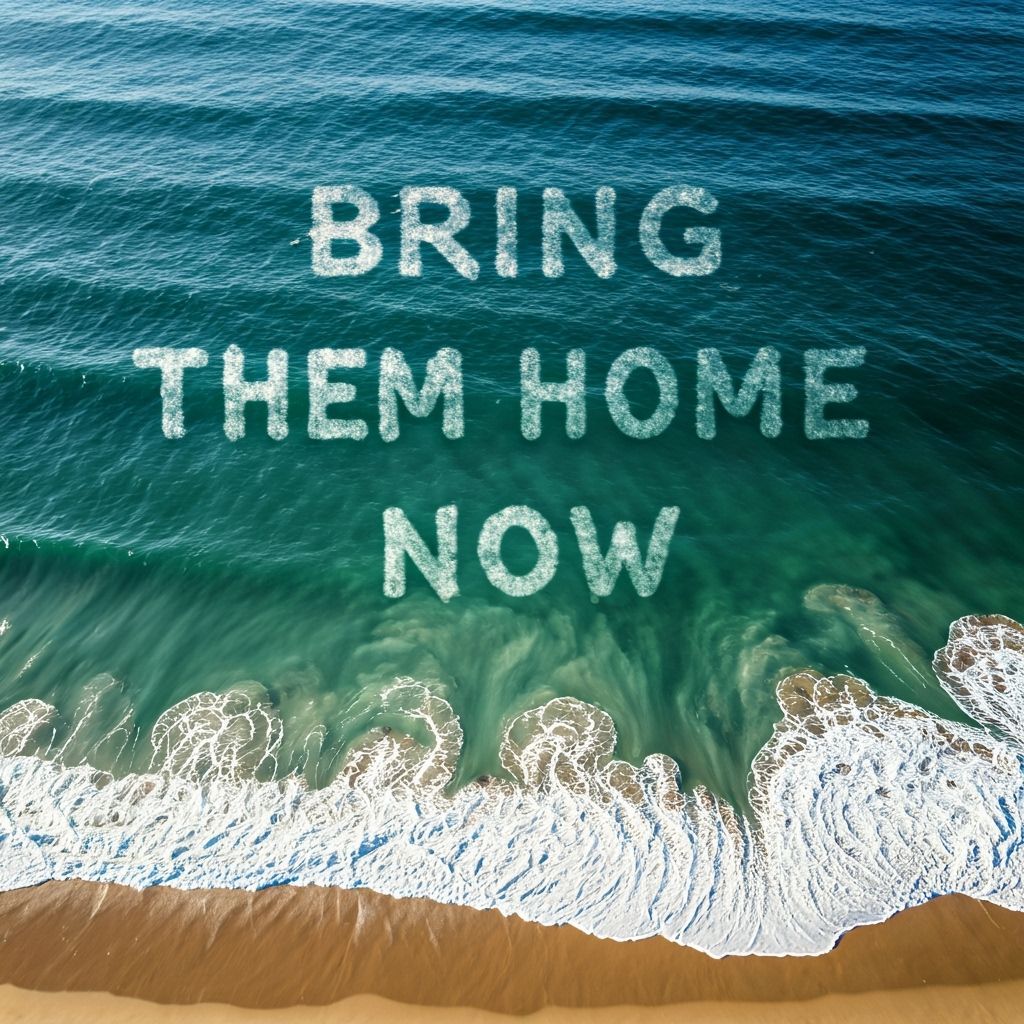 Ocean Waves Spell 'Bring Them Home Now' on Beach