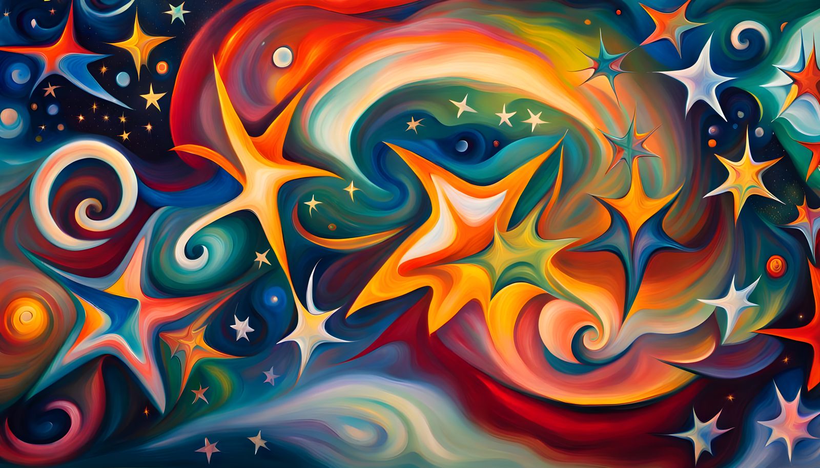 Iridescent Star Cluster in Abstract Expressionism Style