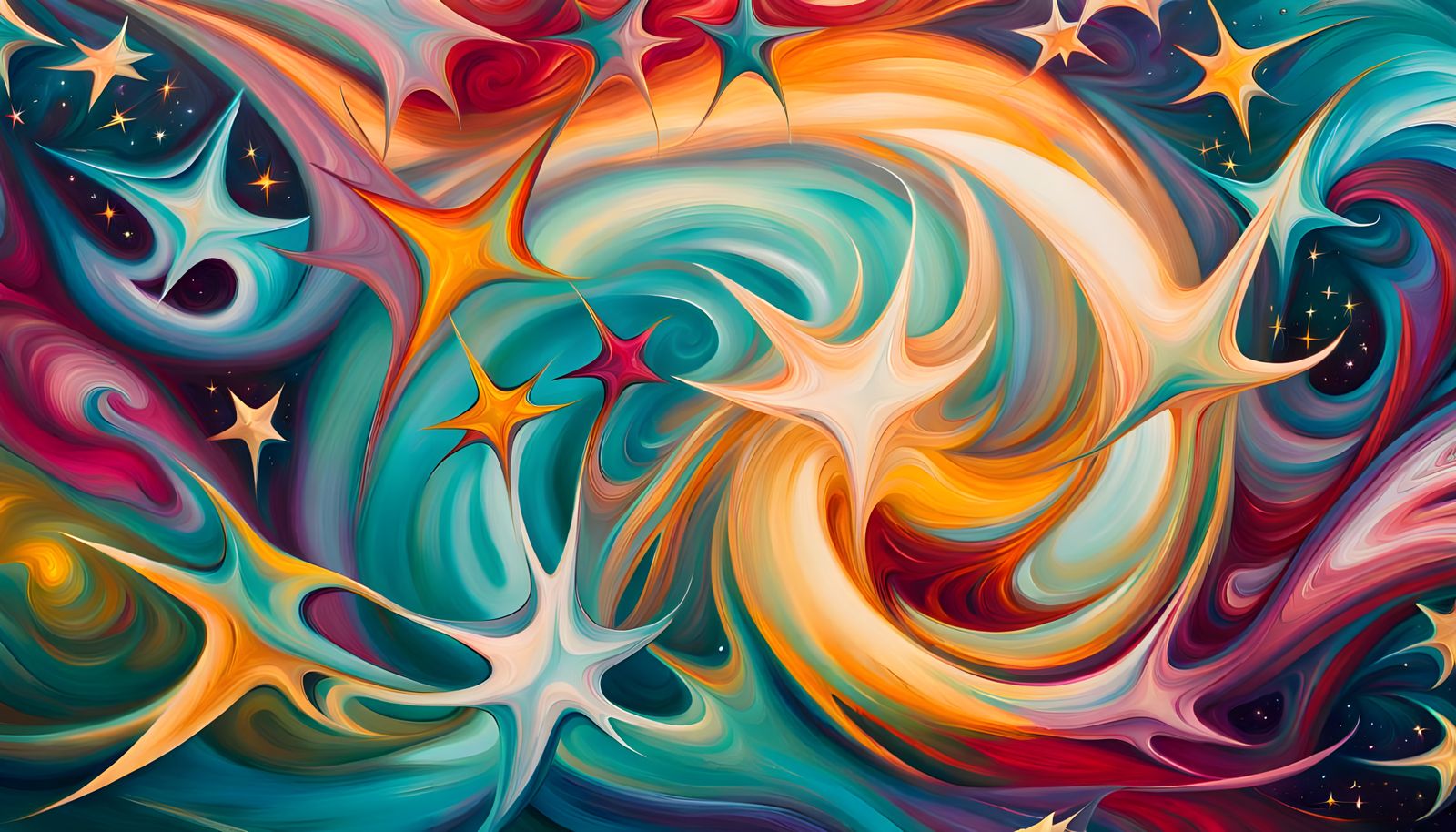 Iridescent Star Family in Abstract Expressionist Style