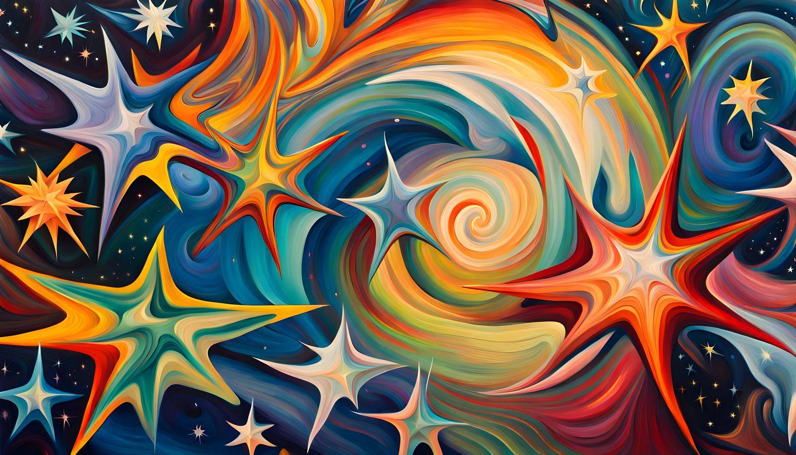 Iridescent Star Family in Abstract Expressionist Style