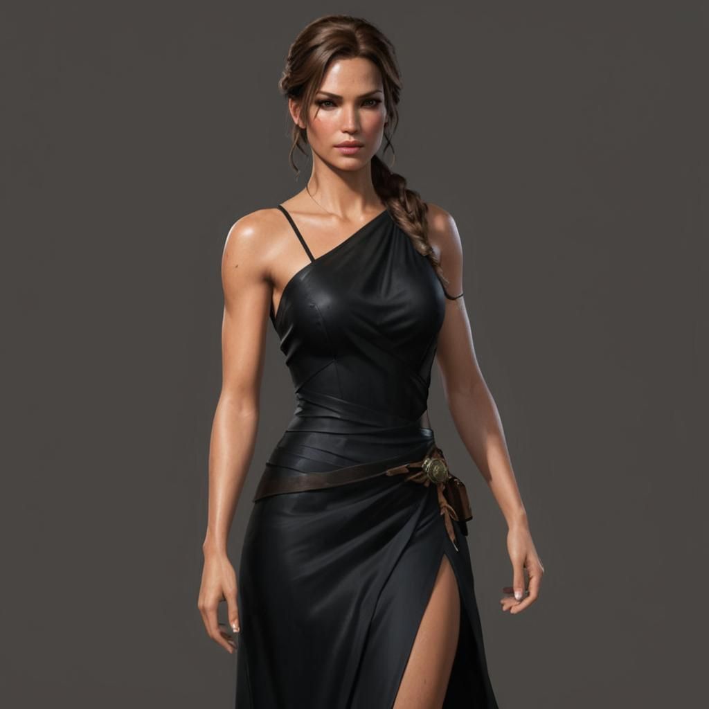 Lara Croft in Evening Gown: Hyperdetailed Digital Portrait
