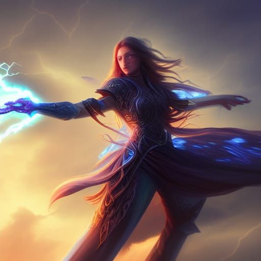 Attractive Lightning Princess Amidst Powerful Storm