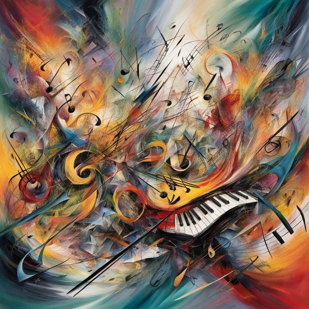 Orchestra Concert with Musical Note Whirlwind in Abstract St...