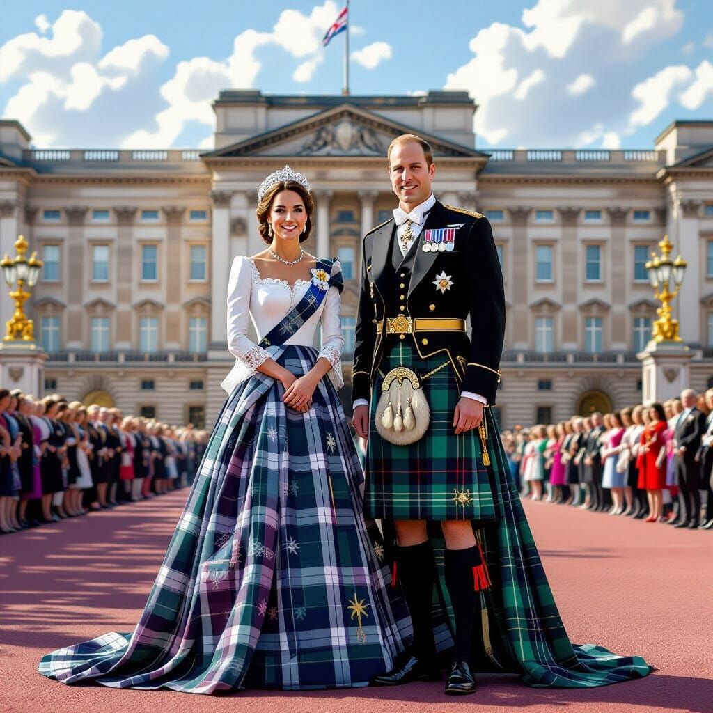 Royal Couple in Kilts at Buckingham Palace