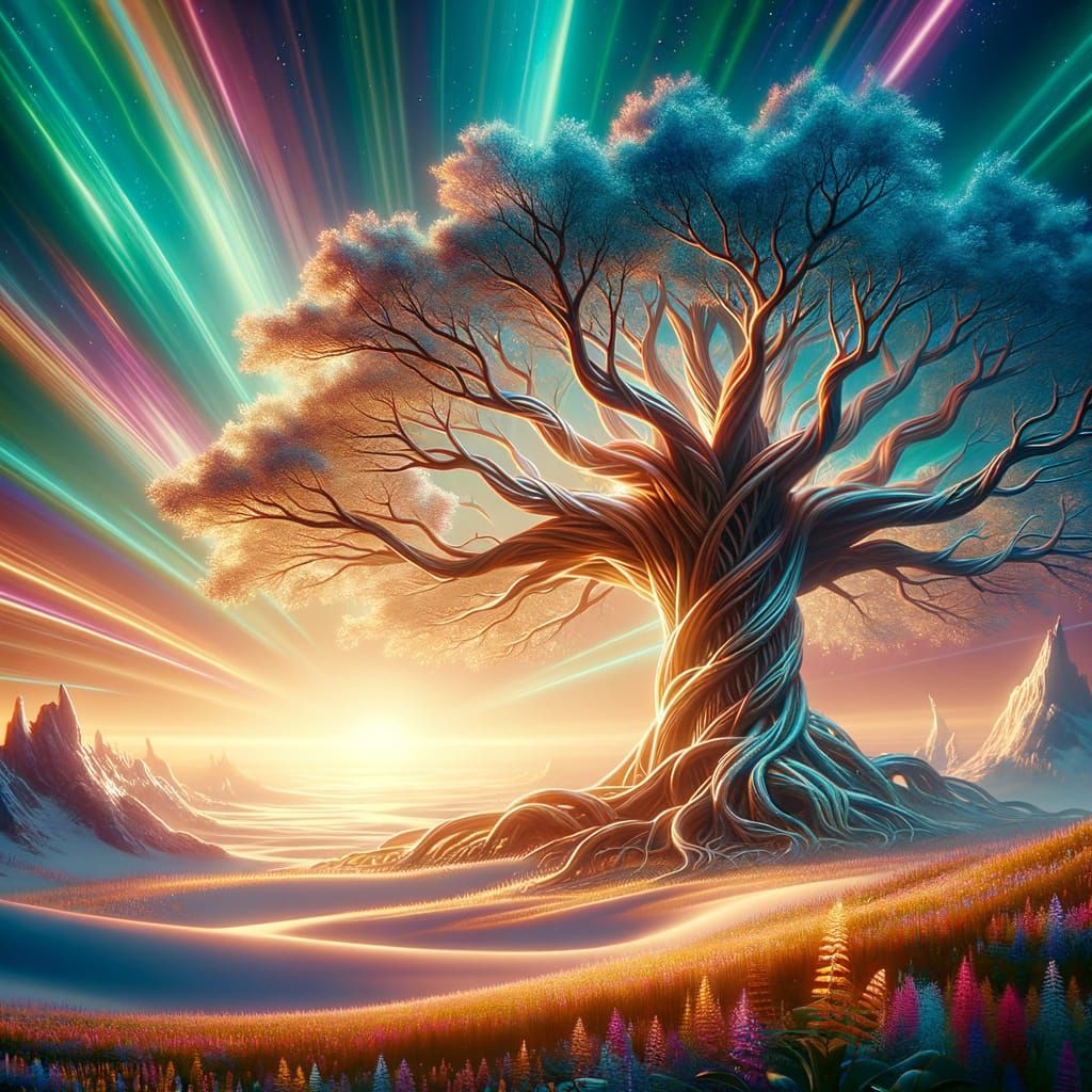 Yggdrasil, Norse World Tree, in 3D Animated Film Style