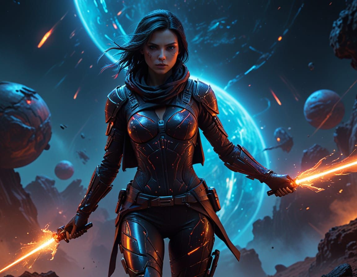 Futuristic Assassin with Energy Aura: Digital Artwork