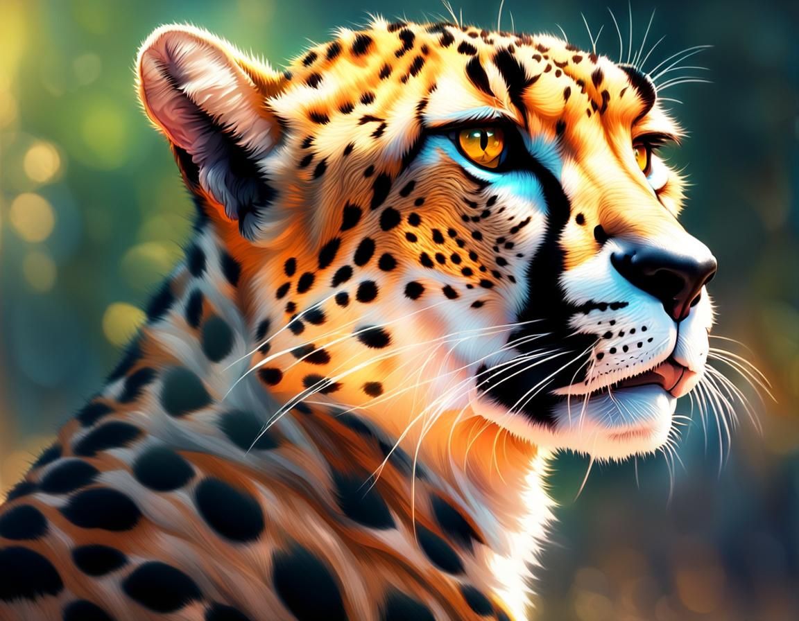 Cheetah Portrait with Tongue Out, Hyperdetailed Art