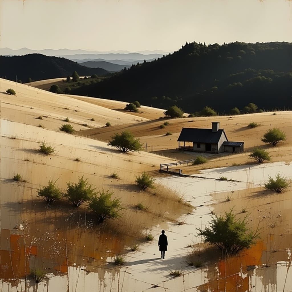 Surreal Landscape with Dreamlike Trees in a Misty Valley