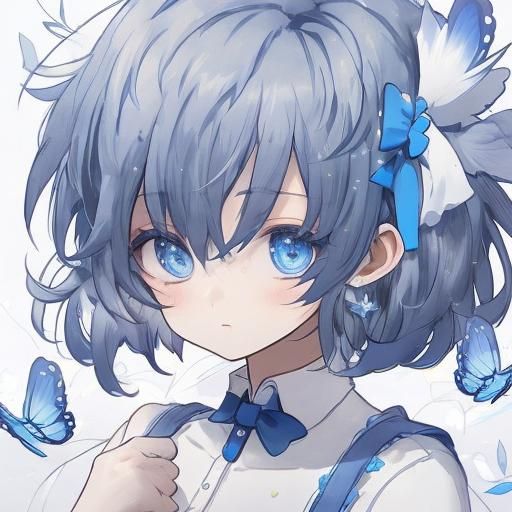 Anime Girl in Blue Gown Releasing Butterflies