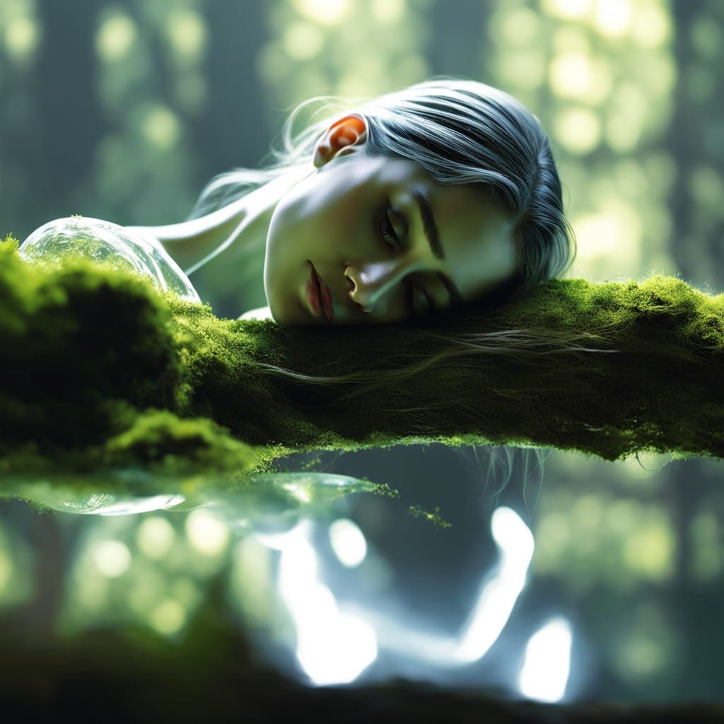 Diamond Girl on Mossy Branch: a 3D Render