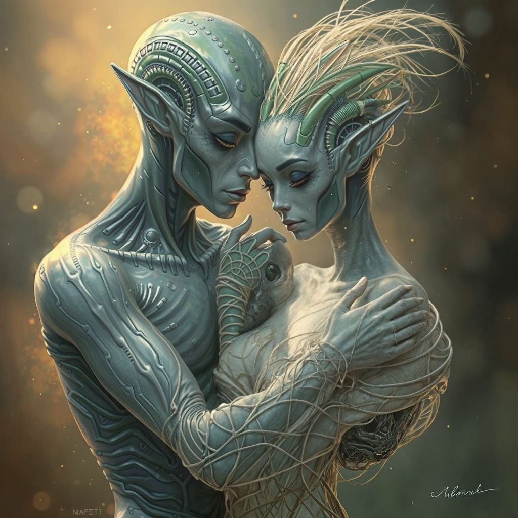 Alien Lovers in Ethereal Impressionist Harmony