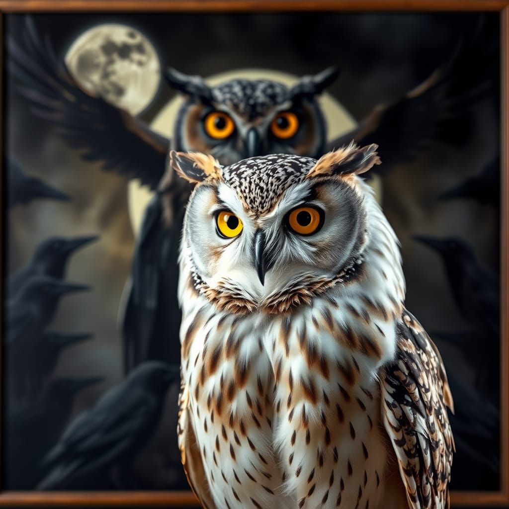 Serene Owl Dominates Haunting Lunar Eclipse Scene