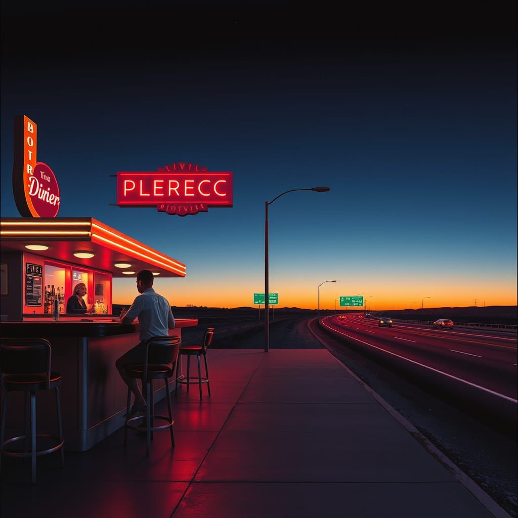 Retro Diner Scene Inspired by Edward Hopper's Nighthawks