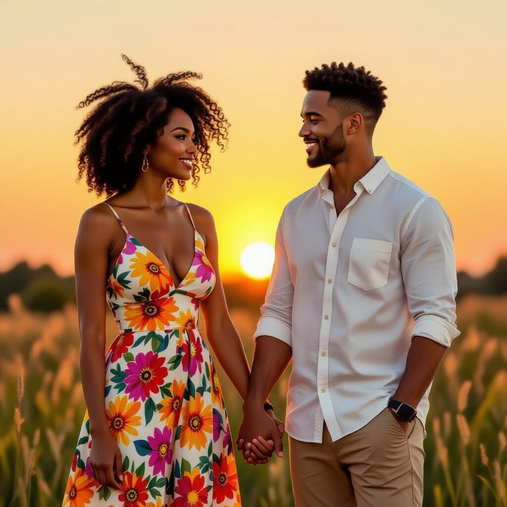 Couple Holding Hands at Sunrise, Intimate Realism