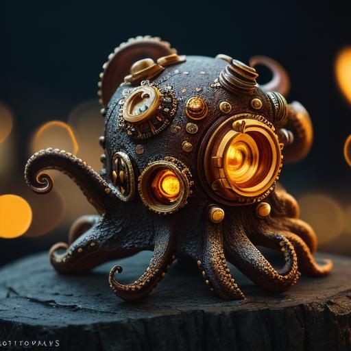 Steampunk Octopus with Professional Photography Effects