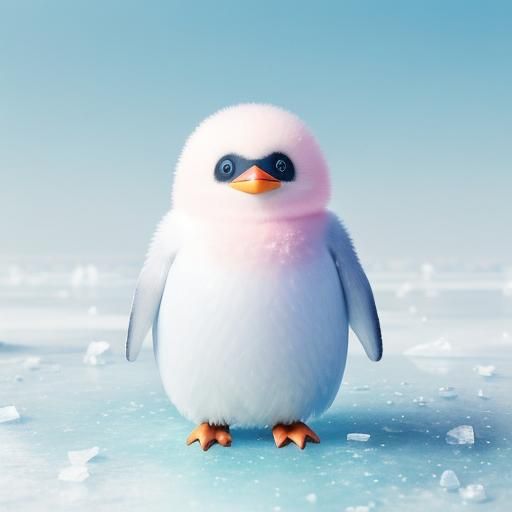 Cute Pink Penguin in Pastel Digital Art